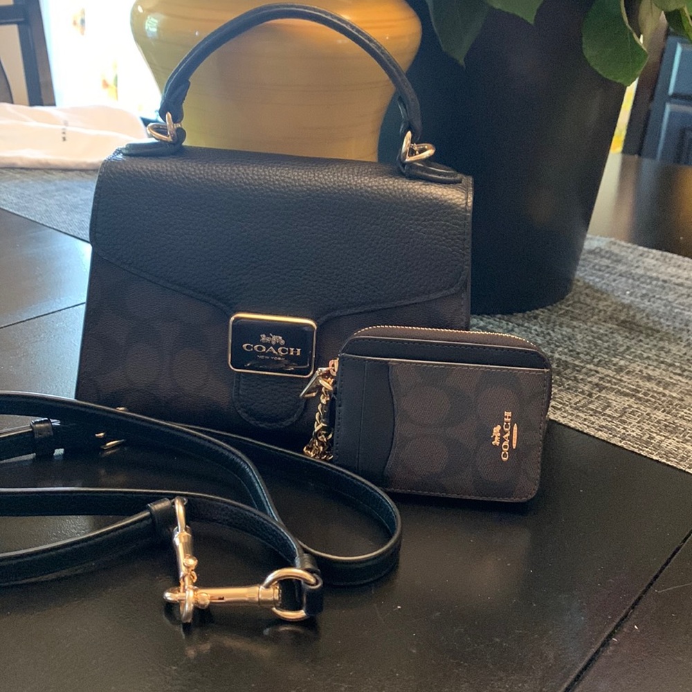Coach black and brown crossbody with handle